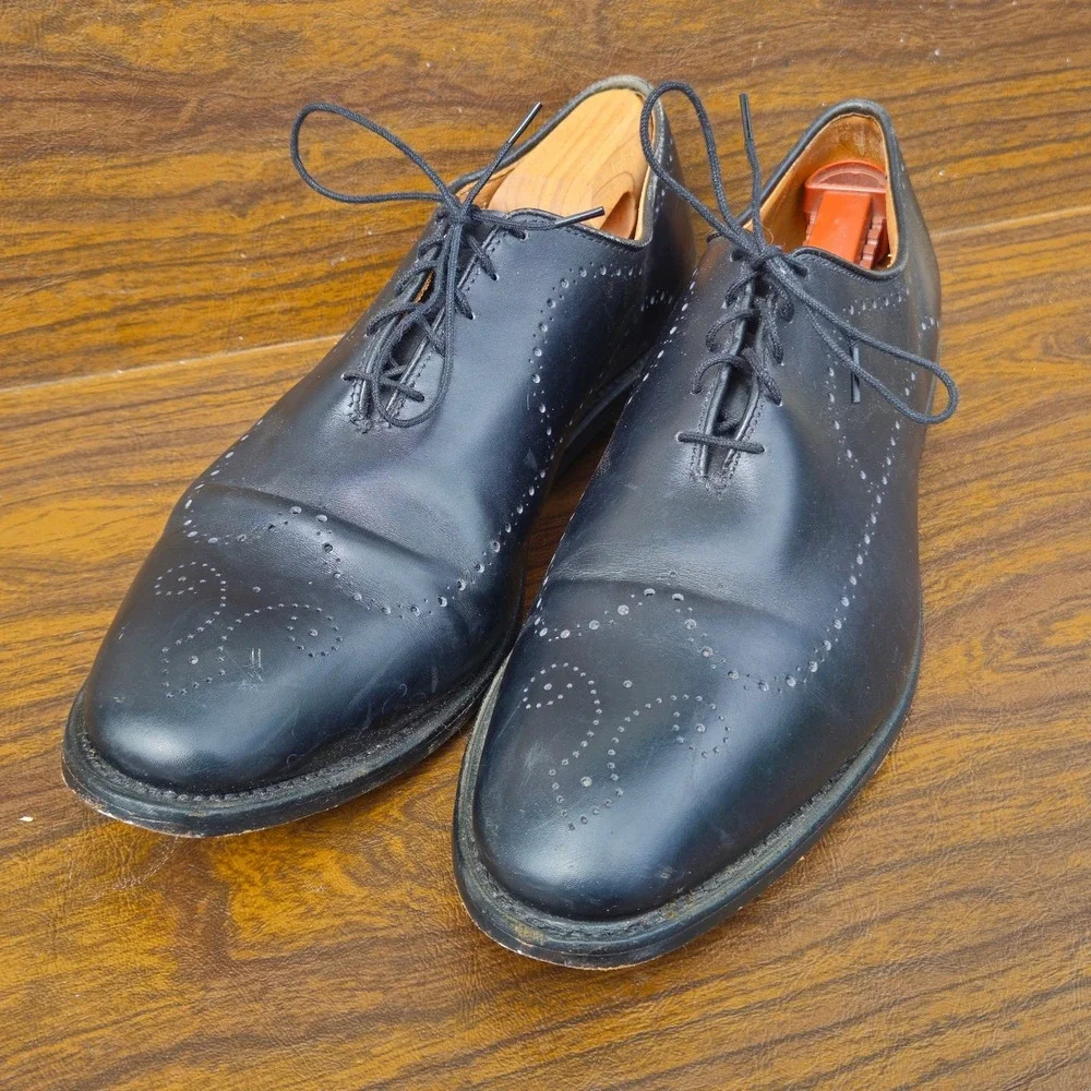 ALLEN EDMONDS Fairfax Mens 11.5 D Black Leather Medallion Wholecut Oxford Shoes